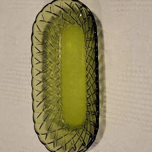 Vintage Indiana Glass Avocado Green Celery Dish